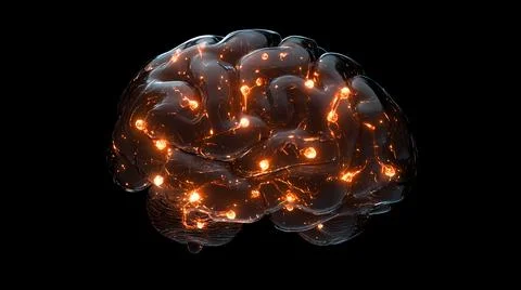Glowing Neural Network in Transparent Brain Model Stock Illustration