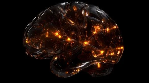 Glowing Neural Network in Transparent Brain Model Stock Illustration