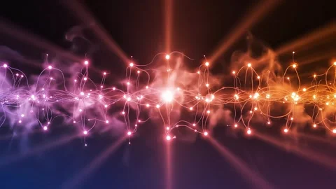 Glowing neural network waveform visualization with dynamic smoke and light .. Stock Footage 346128700