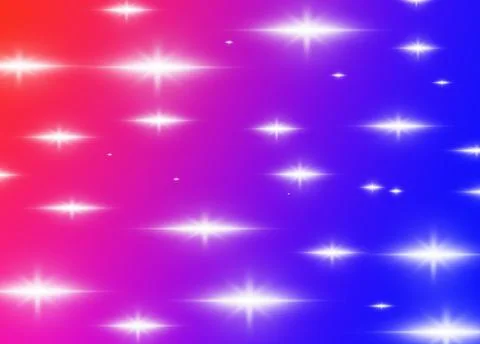 Glowing night stars on a gradient background of red, pink and blue colors Stock Illustration