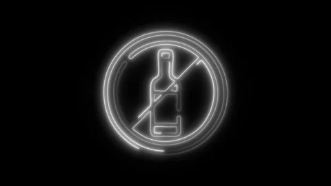 Glowing No Drinks Icon and Symbol in HD Video Neon Stock Footage 304561019