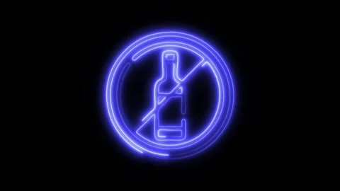 Glowing No Drinks Icon and Symbol in HD Video Neon Stock Footage 304561020