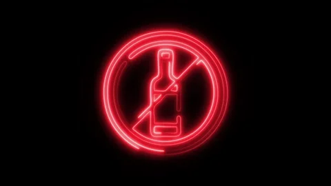 Glowing No Drinks Icon and Symbol in HD Video Neon Stock Footage 304561022