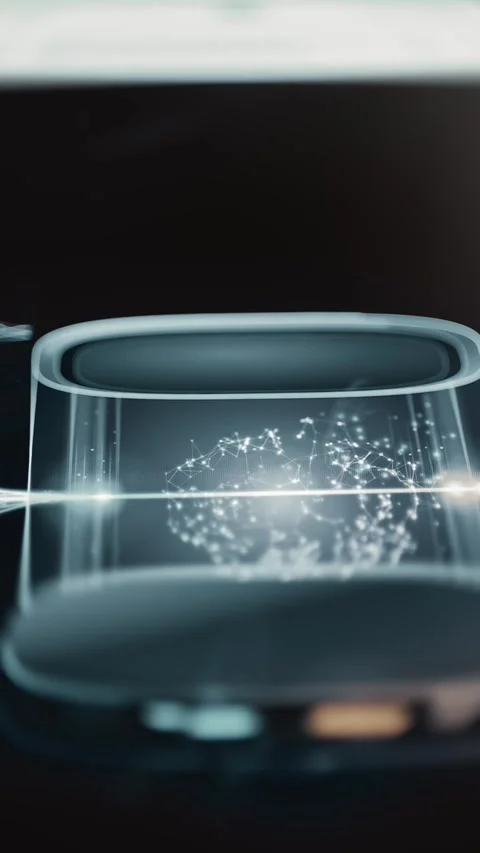 Glowing node cluster inside glasslike container Video stock 344854544