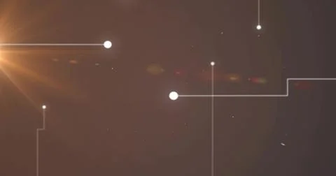 Glowing node pulsing, linking pale connector lines in graphic network with Stock Illustration