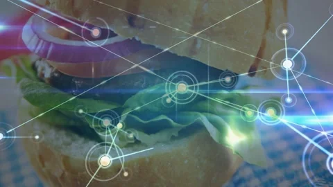 Glowing node starting HUD, nodes expanding and linking, camera shifting closer, Stock Footage 332981528