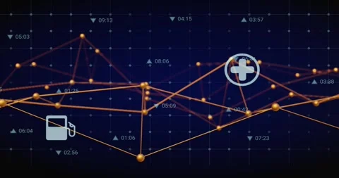 Glowing nodes and polyline responding to timecode spikes, pulsing and showing Video stock 328495946