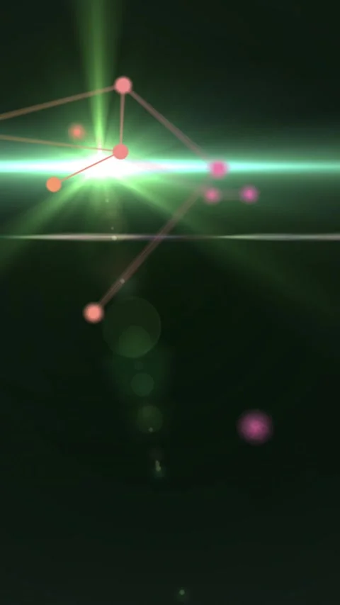 Glowing nodes forming data network on dark digital screen, green beam crossing 스톡 동영상 330260066