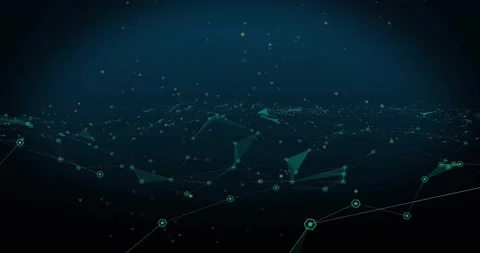 Glowing nodes pulsing triggers network expansion forming dynamic triangular mesh Stock Footage 319342906