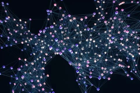 Glowing nodes with variational lines, 3d rendering Illustrazione stock