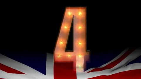 Glowing number four on uk flag background Stock Footage 337444475