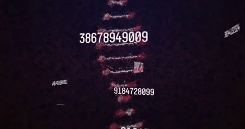 Glowing numeric sequences stacking in virtual tech display, showing red pixel Stock Footage 309283832