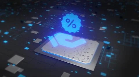 Glowing offer discount on technology digital network circuit concept. Иллюстрация