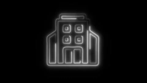Glowing Office Building Icon in HD Video Neon Animation Stock Footage 304555635