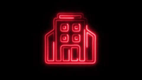 Glowing Office Building Icon in HD Video Neon Animation 库存影片 304555647