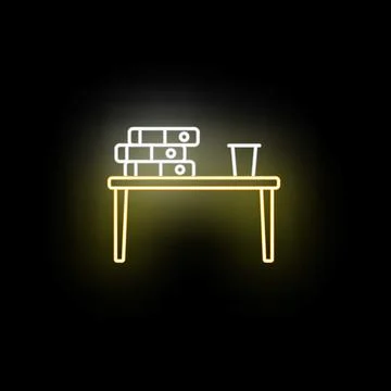 Glowing office desk with file binders and cup Stock Illustration