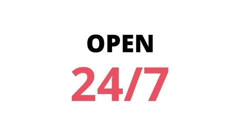 Glowing OPEN 24 Hour 7 Day Sign Animation on a white Background. 4k video Vidéo 340179416
