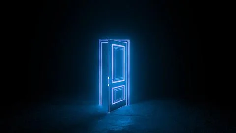 Glowing open door illuminating dark room symbolizing opportunity and hope Stock Illustration
