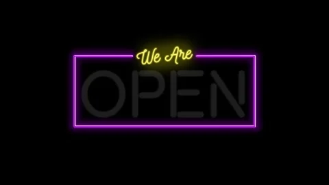 Glowing Open neon sign on a brick wall, we are open animation Stock Footage 340106622