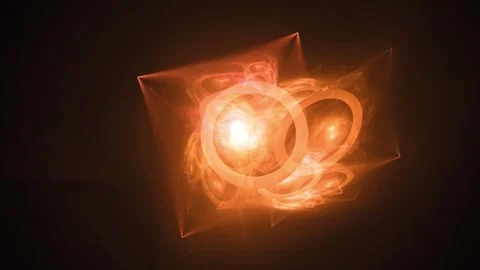 Glowing Orange Abstract Energy Rings and Geometric Light on Dark Background Stock Footage 345970163
