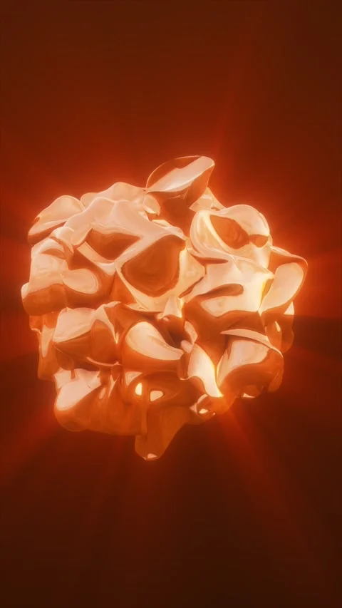 Glowing orange abstract sphere with folded metallic texture and radiant lig.. Stock Footage 332647414