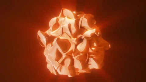 Glowing orange abstract sphere with folded metallic texture Stock Footage 333796169