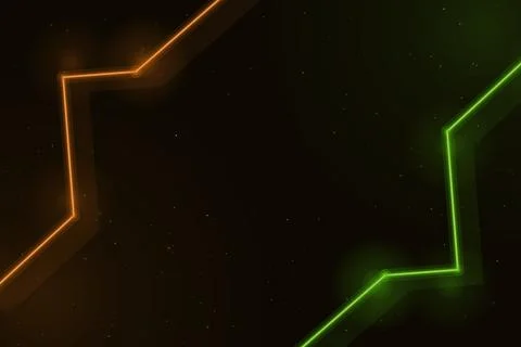 Glowing orange and green angular frames emerge from a star-speckled black f.. Stock-Illustration