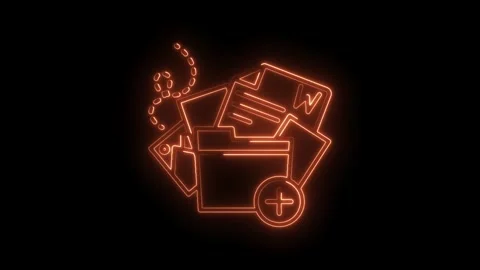 Glowing orange animation of folder documents and add plus icon on black bac.. Stock Footage 316674787