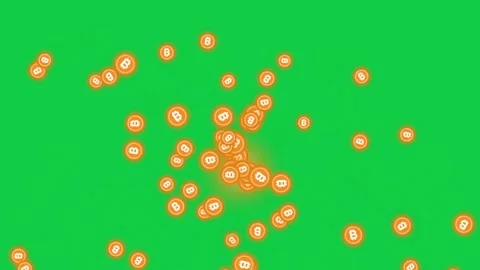 Glowing orange Bitcoin cryptocurrency coins falling and raining against a b.. Stock Footage 343507596