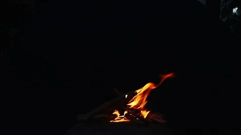 Glowing orange bonfire flames flickering in the dark background. Stock Footage 329948767