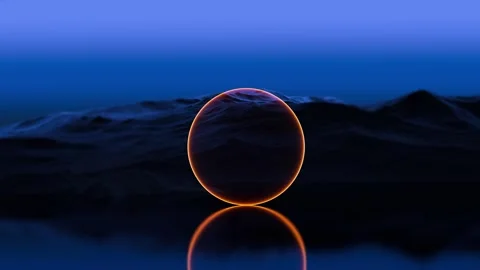Glowing orange circle surface mountains,Sci-Fi futuristic,animation.3D render Stock Footage 316639004