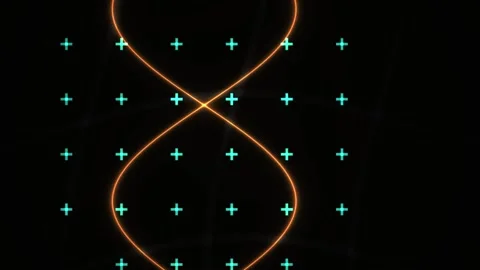 Glowing Orange Curve Oscillating on a Dark Digital Grid with Green Plus Signs Stock-Footage 343705620
