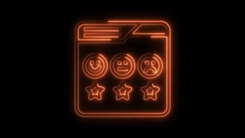 Glowing orange customer feedback form with star ratings on black background Stock Footage 322992783