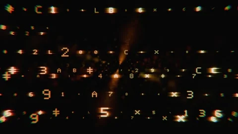 Glowing orange digital code streams in 3D animation Stock Footage 346655515
