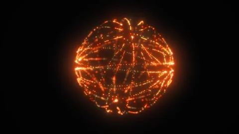 Glowing orange digital network sphere with connected nodes and lines on dar.. Stock Footage 328665240