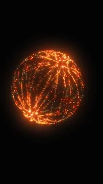Glowing orange digital network sphere with connected nodes and lines on dar.. 库存插图