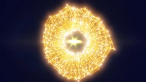 Glowing orange digital ring with sharp intersecting lines and a radiant cente Stock Photos