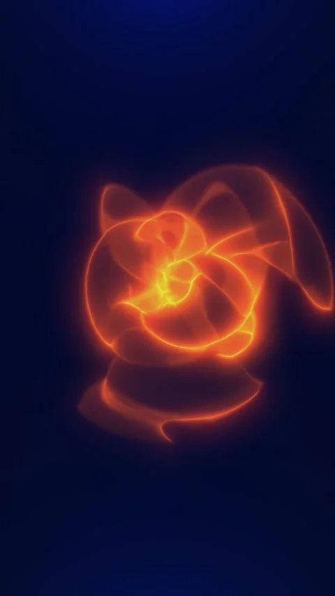 Glowing orange energy core with fluid light shapes on deep blue background,.. Stock Footage 323872939