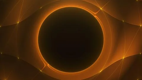 Glowing orange energy ring with smooth digital wave grid on dark background.. Stock Illustration
