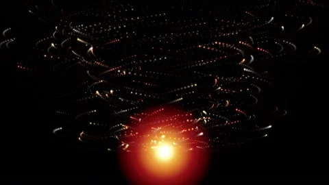 Glowing Orange Energy Sphere with Flying Sparks on Dark Background Video stock 346017903