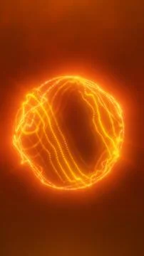 Glowing orange energy sphere made of luminous lines and particles, abstract s Stock Illustration