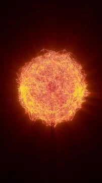 Glowing orange energy sphere made of fiery particles and wireframe lines, a.. Stock Illustration