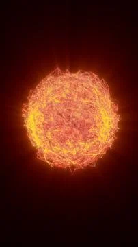 Glowing orange energy sphere made of fiery particles and wireframe lines, a.. Stock Illustration