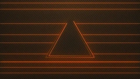 Glowing orange geometric alert visual with triangular outline, striped tech grid Stock Footage 340479215