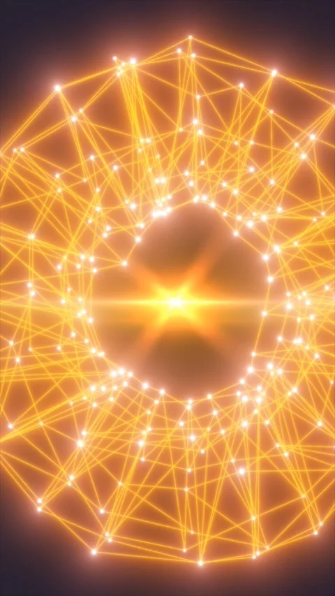 Glowing orange geometric network ring with nodes, lines and star flare, fut.. Stock Footage 327383555