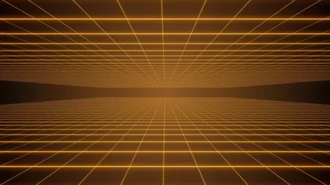 Glowing orange grid creating perspective on dark background Stock Photos
