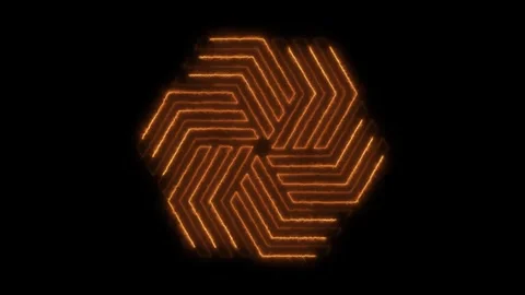 Glowing orange hexagon shape with geometric lines Stock Footage 346364451
