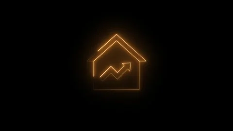 Glowing orange house icon with rising growth arrow Stock Footage 346200430