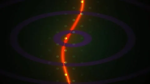 Glowing orange line intersecting blue rings on black background. Stock Footage 335959801