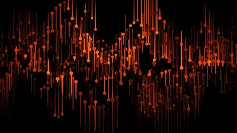 Glowing orange lines and circular dots moving in equalizer rhythmic waves Stock Footage 321056903